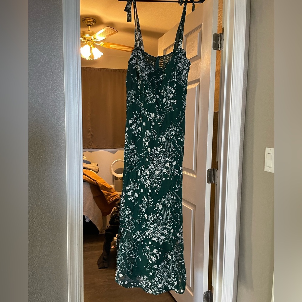 green floral reformation dress